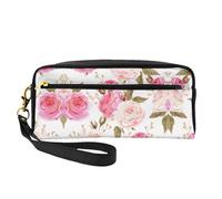 SamLng Beauty case riutilizzabile - Borsa per il trucco con stampa floreale rosa rosa piccola borsa per il trucco da viaggio, organizer per articoli da toeletta con cerniera, nero, Taglia unica