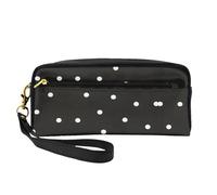 SamLng Beauty case riutilizzabile - Borsa per il trucco in pelle con stampa a pois bianchi e neri piccola per viaggi, organizer per articoli da toeletta con cerniera, nero, Taglia unica