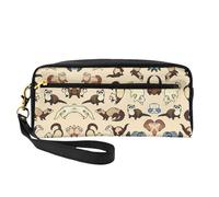 SamLng Beauty case riutilizzabile - Borsa per il trucco in pelle con stampa di furetto peloso, piccola borsa per il trucco da viaggio, organizer per articoli da toeletta con cerniera, nero, Taglia