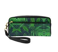 SamLng Beauty case riutilizzabile - Borsa per il trucco in pelle con stampa di piante tropicali verdi piccola borsa per il trucco da viaggio, organizer per articoli da toeletta con cerniera, nero