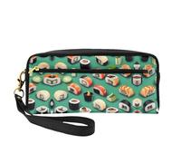 SamLng Beauty case riutilizzabile - Borsa per il trucco in pelle con stampa di sushi cibo piccola borsa per il trucco da viaggio, organizer per articoli da toeletta con cerniera, nero, Taglia unica