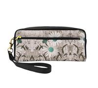 SamLng Beauty case riutilizzabile - Borsa per il trucco in pelle con stampa fiori margherite piccola borsa per il trucco da viaggio, organizer per articoli da toeletta con cerniera, nero, Taglia unica