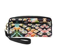 SamLng Beauty case riutilizzabile - Borsa per il trucco in pelle con stampa sushi piccola per viaggi, organizer per articoli da toeletta con cerniera, nero, Taglia unica