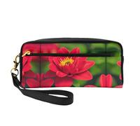 SamLng Beauty case riutilizzabile - Borsa per il trucco in pelle rossa con stampa floreale piccola per viaggi, organizer per articoli da toeletta con cerniera, nero, Taglia unica