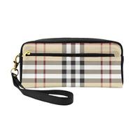 SamLng Beauty case riutilizzabile - Borsa per il trucco in pelle stampata a quadri grigi piccola borsa per il trucco per viaggi, organizer per articoli da toeletta con cerniera, nero, Taglia unica