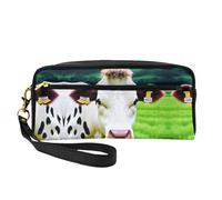 SamLng Beauty case riutilizzabile - Borsa per il trucco in pelle stampata con motivi di mucca, piccola borsa per il trucco da viaggio, organizer per articoli da toeletta con cerniera, nero, Taglia