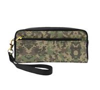 SamLng Beauty case riutilizzabile - Borsa per il trucco in pelle verde con stampa mimetica piccola per viaggi, organizer per articoli da toeletta con cerniera, nero, Taglia unica