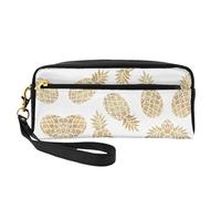 SamLng Beauty case riutilizzabile - Borsa per il trucco piccola in pelle stampata con sfondo dorato di ananas per viaggi, organizer per articoli da toeletta con cerniera, nero, Taglia unica