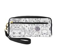 SamLng Beauty case riutilizzabile - Borsa per trucchi con stampa di erbe e piante erbacee fiorite, piccola borsa per il trucco da viaggio, organizer per articoli da toeletta con cerniera, nero, Taglia