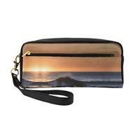 SamLng Beauty case riutilizzabile - Borsa per trucchi con stampa di onde del mare con gli ultimi raggi di sole in pelle piccola borsa per il trucco da viaggio, organizer per articoli da toeletta con