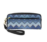 SamLng Beauty case riutilizzabile - Borsa per trucchi in pelle blu sfumata con stampa denim piccola borsa per il trucco da viaggio, organizer per articoli da toeletta con cerniera, nero, Taglia unica