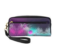 SamLng Beauty case riutilizzabile - Borsa per trucchi in pelle con stampa a onde sonore musicale piccola per viaggi, organizer per articoli da toeletta con cerniera, nero, Taglia unica