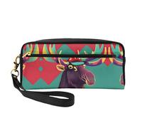 SamLng Beauty case riutilizzabile - Borsa per trucchi in pelle con stampa alce piccola per viaggi, organizer per articoli da toeletta con cerniera, nero, Taglia unica