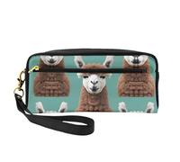 SamLng Beauty case riutilizzabile - Borsa per trucchi in pelle con stampa alpaca lama piccola borsa per il trucco da viaggio, organizer per articoli da toeletta con cerniera, nero, Taglia unica