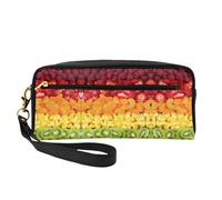 SamLng Beauty case riutilizzabile - Borsa per trucchi in pelle con stampa arcobaleno frutta piccola borsa per il trucco da viaggio, organizer per articoli da toeletta con cerniera, nero, Taglia unica