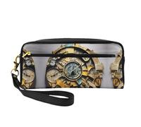 SamLng Beauty case riutilizzabile - Borsa per trucchi in pelle con stampa artistica orologio piccola borsa per il trucco da viaggio, organizer per articoli da toeletta con cerniera, nero, Taglia unica