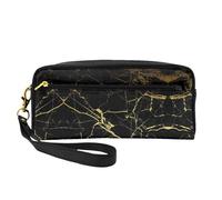 SamLng Beauty case riutilizzabile - Borsa per trucchi in pelle con stampa carta da parati nera oro piccola borsa per il trucco da viaggio, organizer per articoli da toeletta con cerniera, nero, Taglia