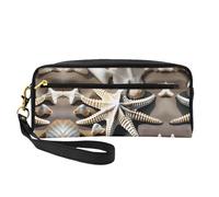 SamLng Beauty case riutilizzabile - Borsa per trucchi in pelle con stampa di conchiglie e stelle marine da viaggio, organizer da toilette con cerniera, nero, Taglia unica