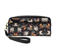 SamLng Beauty case riutilizzabile - Borsa per trucchi in pelle con stampa di galli francesi, piccola borsa per il trucco da viaggio, organizer per articoli da toeletta con cerniera, nero, Taglia unica
