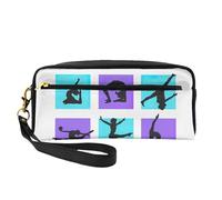 SamLng Beauty case riutilizzabile - Borsa per trucchi in pelle con stampa di giochi di ginnastica, piccola borsa per il trucco da viaggio, organizer per articoli da toeletta con cerniera, nero, Taglia
