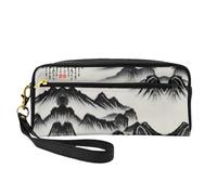 SamLng Beauty case riutilizzabile - Borsa per trucchi in pelle con stampa di paesaggi cinesi, piccola borsa per il trucco da viaggio, organizer per articoli da toeletta con cerniera, nero, Taglia