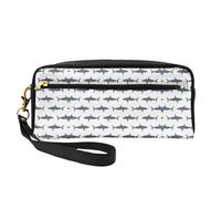 SamLng Beauty case riutilizzabile - Borsa per trucchi in pelle con stampa di pesci e squali, piccola borsa per il trucco da viaggio, organizer per articoli da toeletta con cerniera, nero, Taglia unica