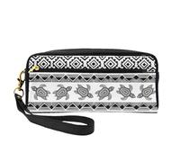 SamLng Beauty case riutilizzabile - Borsa per trucchi in pelle con stampa etnica tartaruga a righe piccola borsa per il trucco da viaggio, organizer per articoli da toeletta con cerniera, nero, Taglia