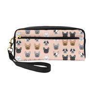 SamLng Beauty case riutilizzabile - Borsa per trucchi in pelle con stampa francese, piccola borsa per il trucco da viaggio, organizer per articoli da toeletta con cerniera, nero, Taglia unica