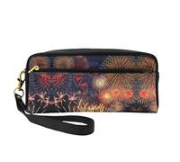 SamLng Beauty case riutilizzabile - Borsa per trucchi in pelle con stampa fuochi d'artificio piccola borsa per il trucco da viaggio, organizer da toilette con cerniera, nero, Taglia unica