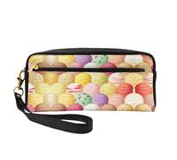 SamLng Beauty case riutilizzabile - Borsa per trucchi in pelle con stampa gelato, piccola borsa per il trucco da viaggio, organizer per articoli da toeletta con cerniera, nero, Taglia unica