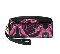 SamLng Beauty case riutilizzabile - Borsa per trucchi in pelle con stampa gotica rosa piccola per viaggi, organizer per articoli da toeletta con cerniera, nero, Taglia unica