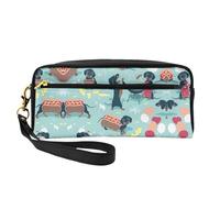 SamLng Beauty case riutilizzabile - Borsa per trucchi in pelle con stampa hot dog e limonata piccola borsa per il trucco da viaggio, organizer per articoli da toeletta con cerniera, nero, Taglia unica