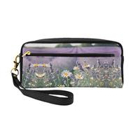 SamLng Beauty case riutilizzabile - Borsa per trucchi in pelle con stampa lavanda e margherite, piccola borsa per il trucco da viaggio, organizer per articoli da toeletta con cerniera, nero, Taglia