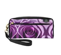 SamLng Beauty case riutilizzabile - Borsa per trucchi in pelle con stampa rosa viola piccola per viaggi, organizer per articoli da toeletta con cerniera, nero, Taglia unica