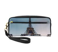 SamLng Beauty case riutilizzabile - Borsa per trucchi in pelle con stampa Torre Eiffel Parigi, piccola borsa per il trucco da viaggio, organizer per articoli da toeletta con cerniera, nero, Taglia