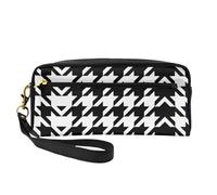 SamLng Beauty case riutilizzabile - Borsa per trucchi in pelle nera con stampa pied de poule, piccola borsa per il trucco da viaggio, organizer per articoli da toeletta con cerniera, nero, Taglia