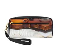 SamLng Beauty case riutilizzabile - Borsa per trucchi in pelle stampata a libro di violino piccola borsa per il trucco da viaggio, organizer per articoli da toeletta con cerniera, nero, Taglia unica