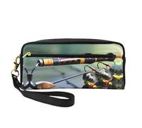 SamLng Beauty case riutilizzabile - Borsa per trucchi in pelle stampata con canna da pesca, piccola borsa per il trucco da viaggio, organizer per articoli da toeletta con cerniera, nero, Taglia unica