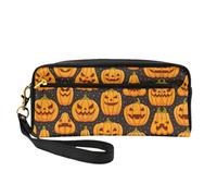 SamLng Beauty case riutilizzabile - Borsa per trucchi in pelle stampata con motivo zucca di Halloween, piccola borsa per il trucco da viaggio, organizer per articoli da toeletta con cerniera, nero
