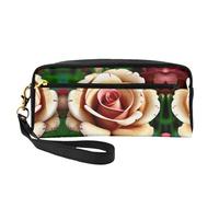 SamLng Beauty case riutilizzabile - Borsa per trucchi rustica in pelle con stampa floreale rosa piccola borsa per il trucco da viaggio, organizer per articoli da toeletta con cerniera, nero, Taglia