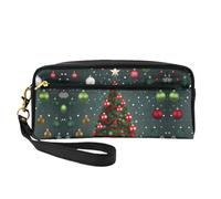 SamLng Beauty case riutilizzabile - Borsa per trucco con stampa albero di Natale e palline, piccola borsa per il trucco da viaggio, organizer per articoli da toeletta con cerniera, nero, Taglia unica