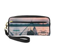 SamLng Beauty case riutilizzabile - Borsa porta trucchi in pelle stampata con stelle marine e reti da pesca piccola per viaggi, organizer per articoli da toeletta con cerniera, nero, Taglia unica