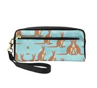 SamLng Beauty case riutilizzabile - Divertente borsa per il trucco con stampa canguro zoo in pelle piccola borsa per il trucco da viaggio, organizer per articoli da toeletta con cerniera, nero, Taglia