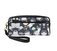 SamLng Beauty case riutilizzabile - Divertente gatto astronauta stampa in pelle piccola borsa per il trucco da viaggio, organizer per articoli da toeletta con cerniera, nero, Taglia unica