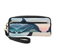 SamLng Beauty case riutilizzabile - graziosa borsa per il trucco con delfino che salta in pelle piccola per viaggi, organizer per articoli da toeletta con cerniera, nero, Taglia unica