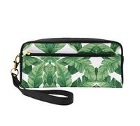 SamLng Beauty case riutilizzabile - Graziosa borsa per il trucco in pelle con stampa di foglie di palma verdi, piccola borsa per il trucco da viaggio, organizer da toilette con cerniera, nero, Taglia