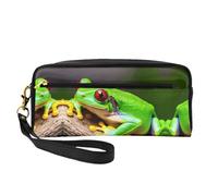 SamLng Beauty case riutilizzabile - graziosa trousse in pelle con stampa di rane e occhi rossi, piccola borsa per il trucco da viaggio, organizer per articoli da toeletta con cerniera, nero, Taglia
