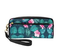 SamLng Beauty case riutilizzabile - Hawaii rosa fiore stampa pelle piccola borsa per il trucco da viaggio, organizer per articoli da toeletta con cerniera, nero, Taglia unica