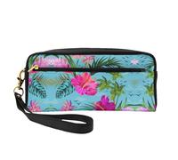 SamLng Beauty case riutilizzabile - Hello Hawaii Print Leather Small Makeup Bag per viaggi, organizer per articoli da toeletta con cerniera, nero, Taglia unica