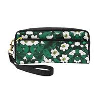 SamLng Beauty case riutilizzabile - Hunter Green Floral Petals Pattern Print Leather Small Makeup Bag per viaggi, organizer da toilette con cerniera, nero, Taglia unica